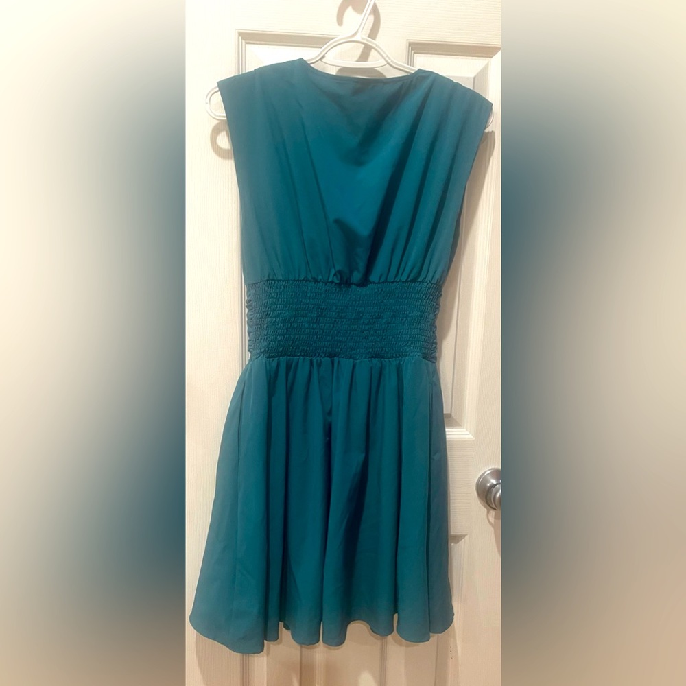 Art & Co. Teal COCKTAIL Party dress V-Back zipper back pockets S